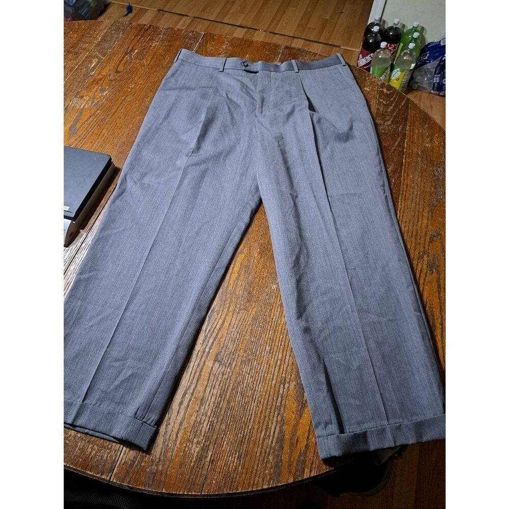38x28 Cianni Grey 100% Wool Dress Pants with Pleated Front and Cuffed Hem